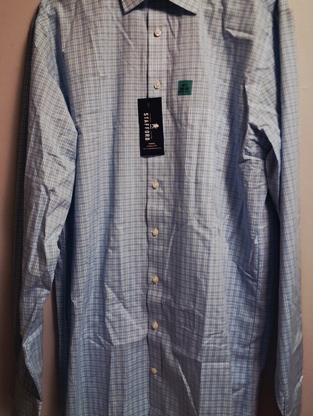 Stafford Light Blue Plaid Long-Sleeve Dress Shirt